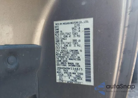 2006 Nissan Titan Xe from USA, damaged, VIN 1N6BA06A06N534825